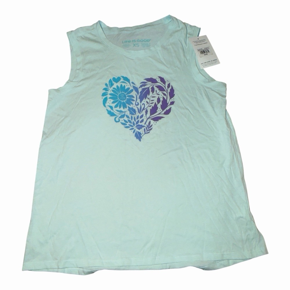 NWT Women's Life is Good Spring Wildflower Heart Blue Size XS Casual